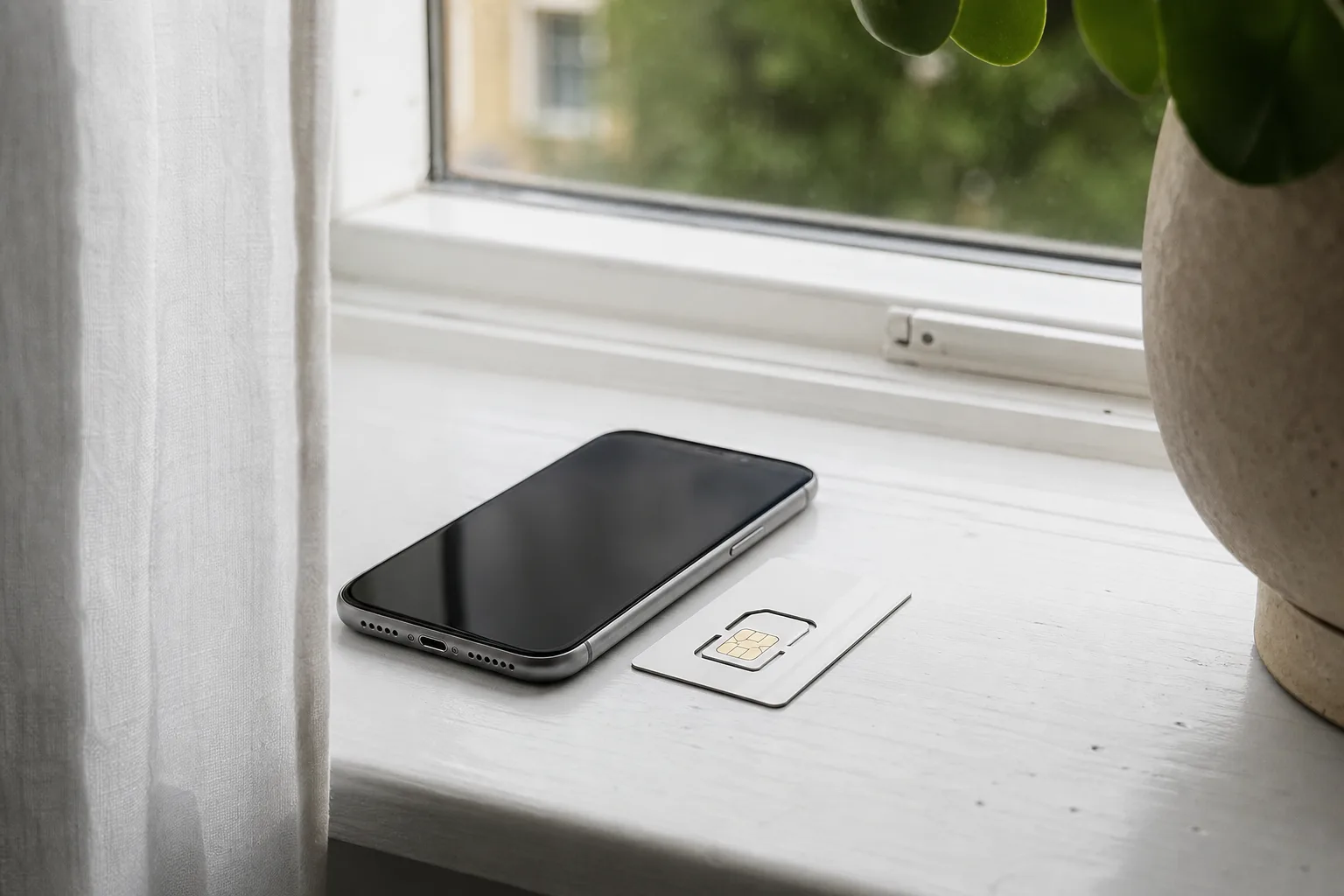 Kontantkort i plastficka bredvid en mobil