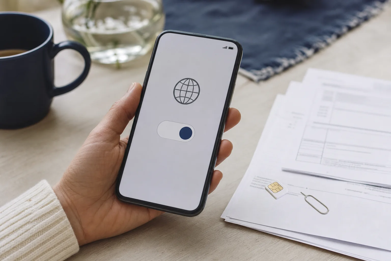 Mobilskärm med reglage för dataroaming i närbild